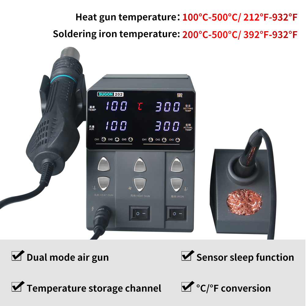 SUGON-202 760W 2 W 1 stacja lu – Smd Rework Station Hot Air Soldering 2 In 1 recenzja i cena