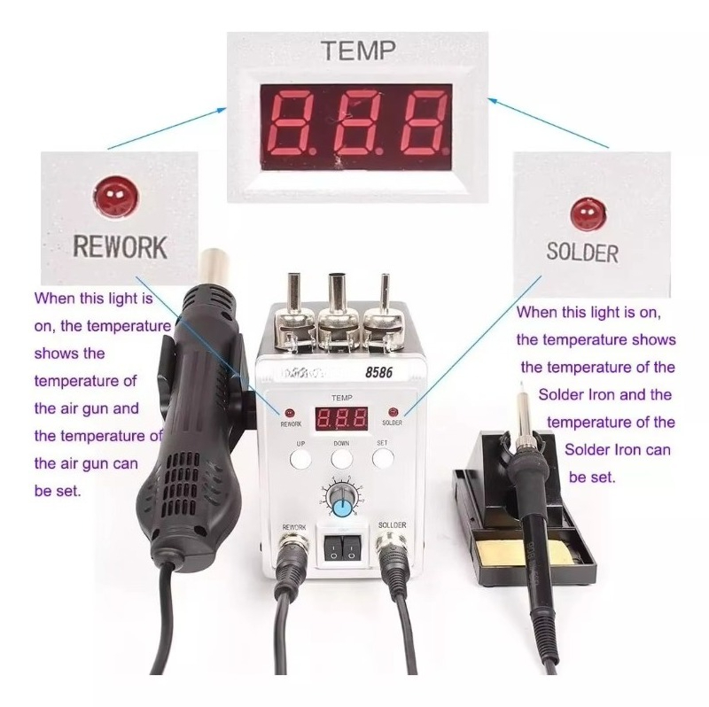 760W 8586 – wielofunkcyjna sta – Smd Rework Station Hot Air Soldering 2 In 1 recenzja i cena